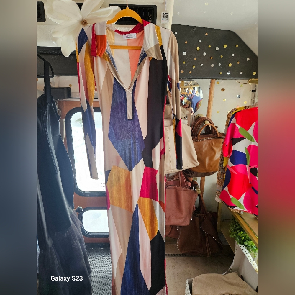 Vibrant Long Sleeve Geometric Dress